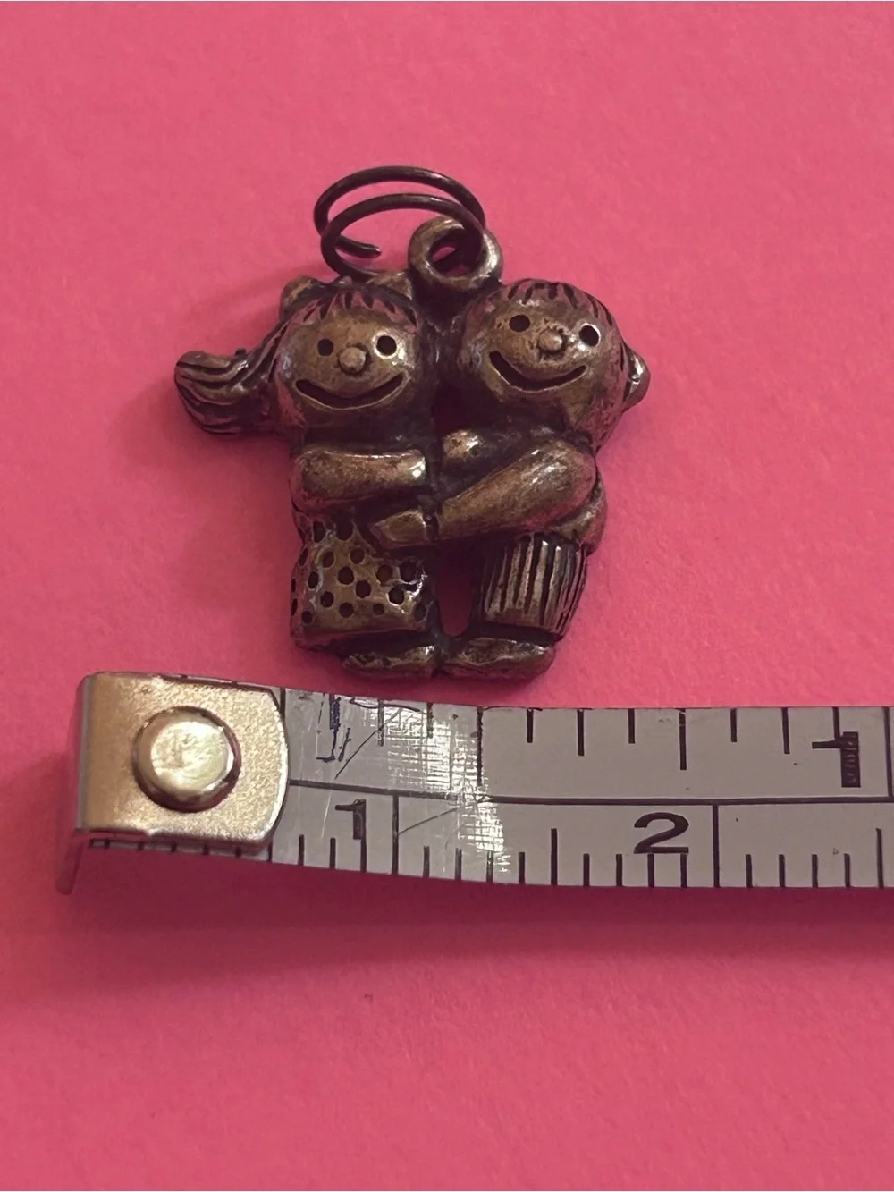 Small Pets Brass Hugging Children Charm - Brown